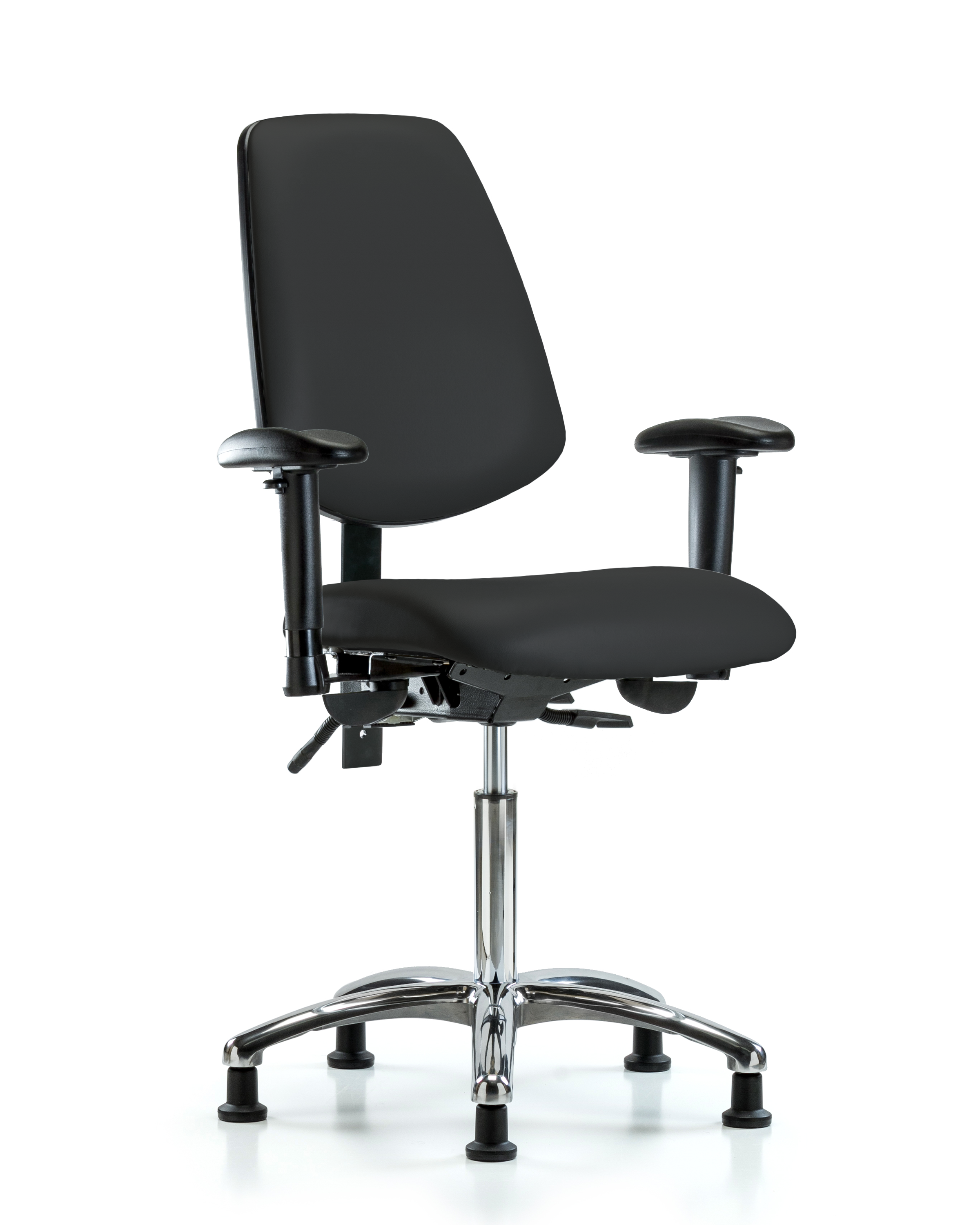 Rutledge Vinyl Chair Chrome - Medium Bench Height with Medium Back, Adjustable Arms, & Stationary Glides in Black Trailblazer Vinyl