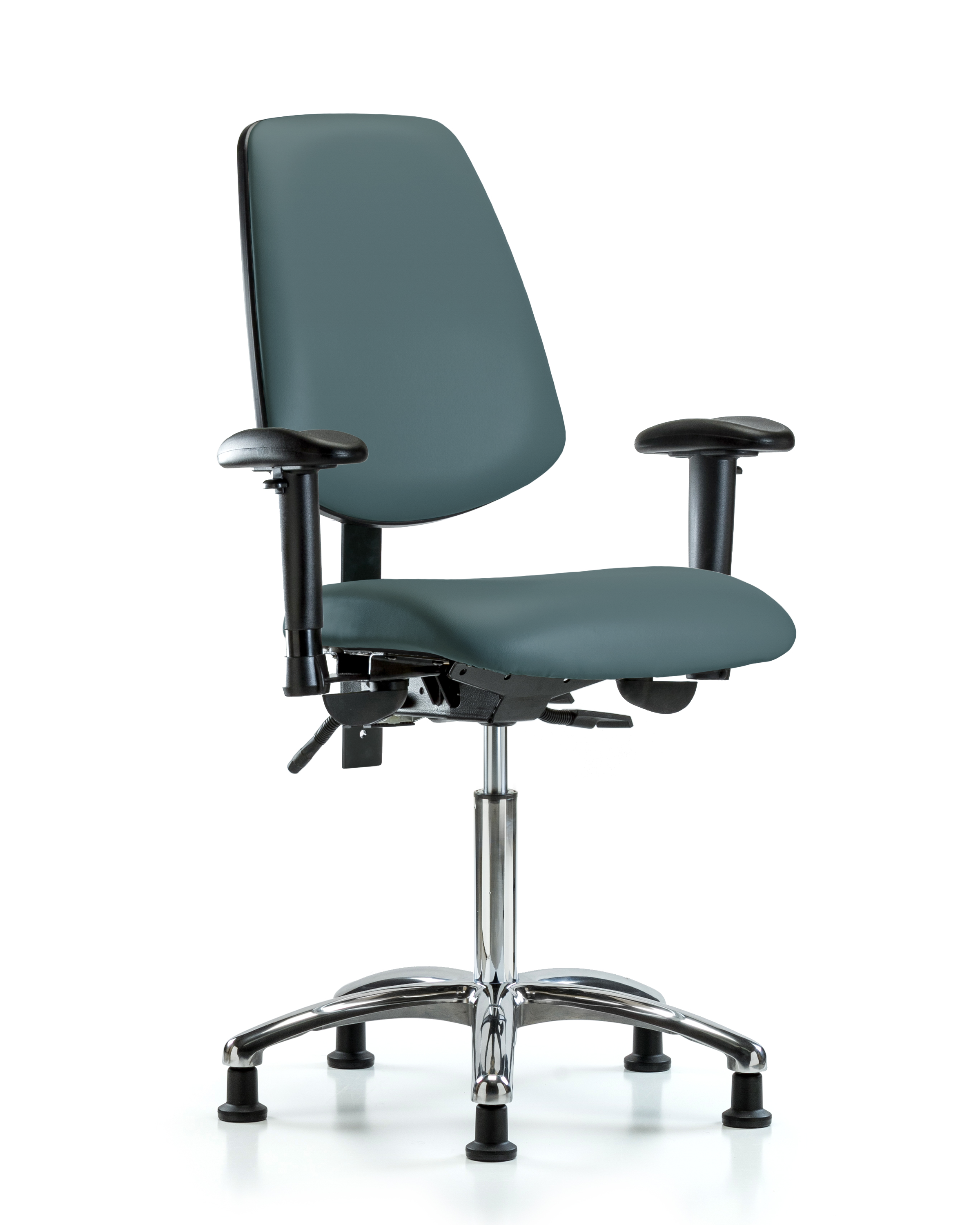 Rutledge Vinyl Chair Chrome - Medium Bench Height with Medium Back, Adjustable Arms, & Stationary Glides in Colonial Blue Trailblazer Vinyl