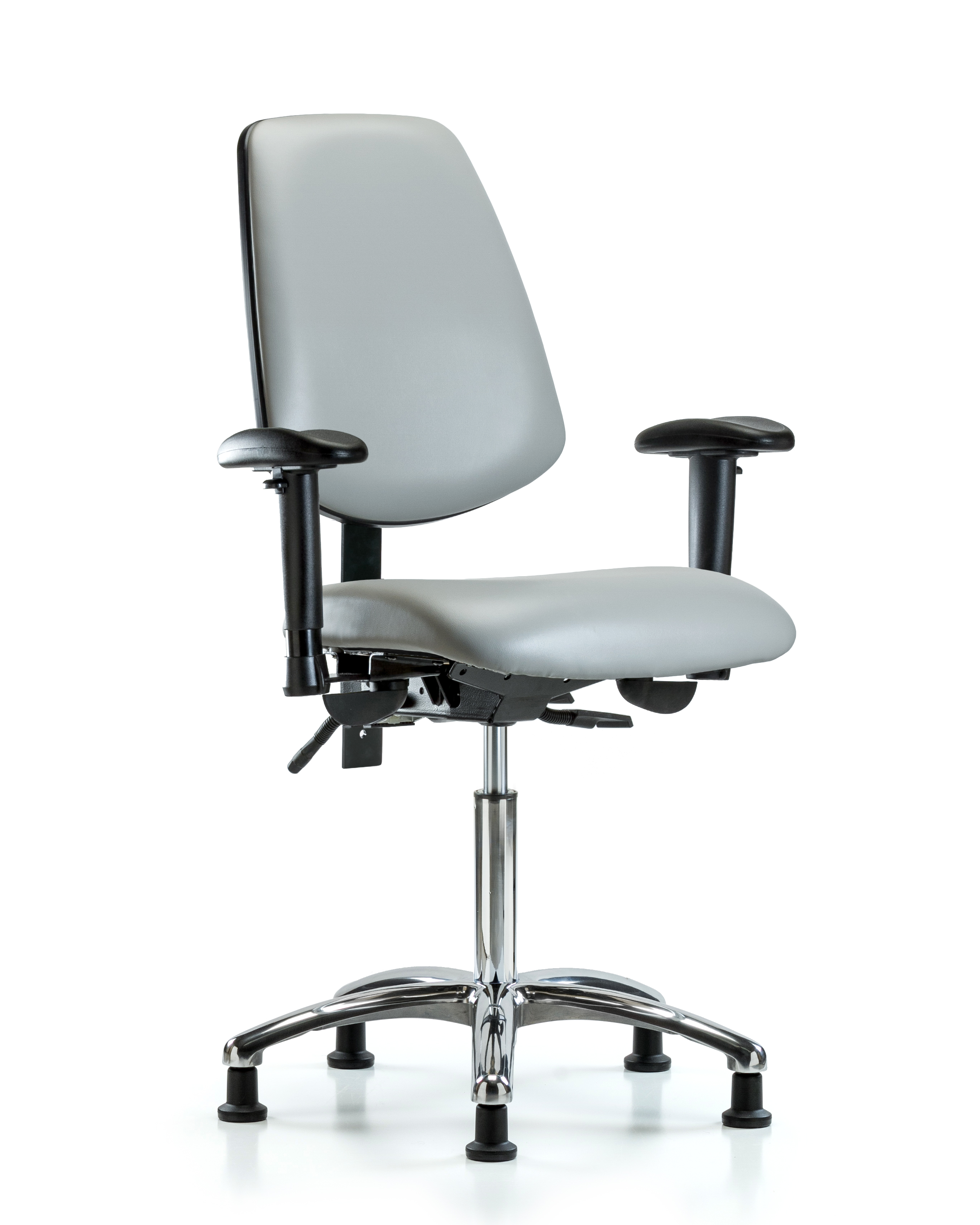 Rutledge Vinyl Chair Chrome - Medium Bench Height with Medium Back, Adjustable Arms, & Stationary Glides in Dove Trailblazer Vinyl