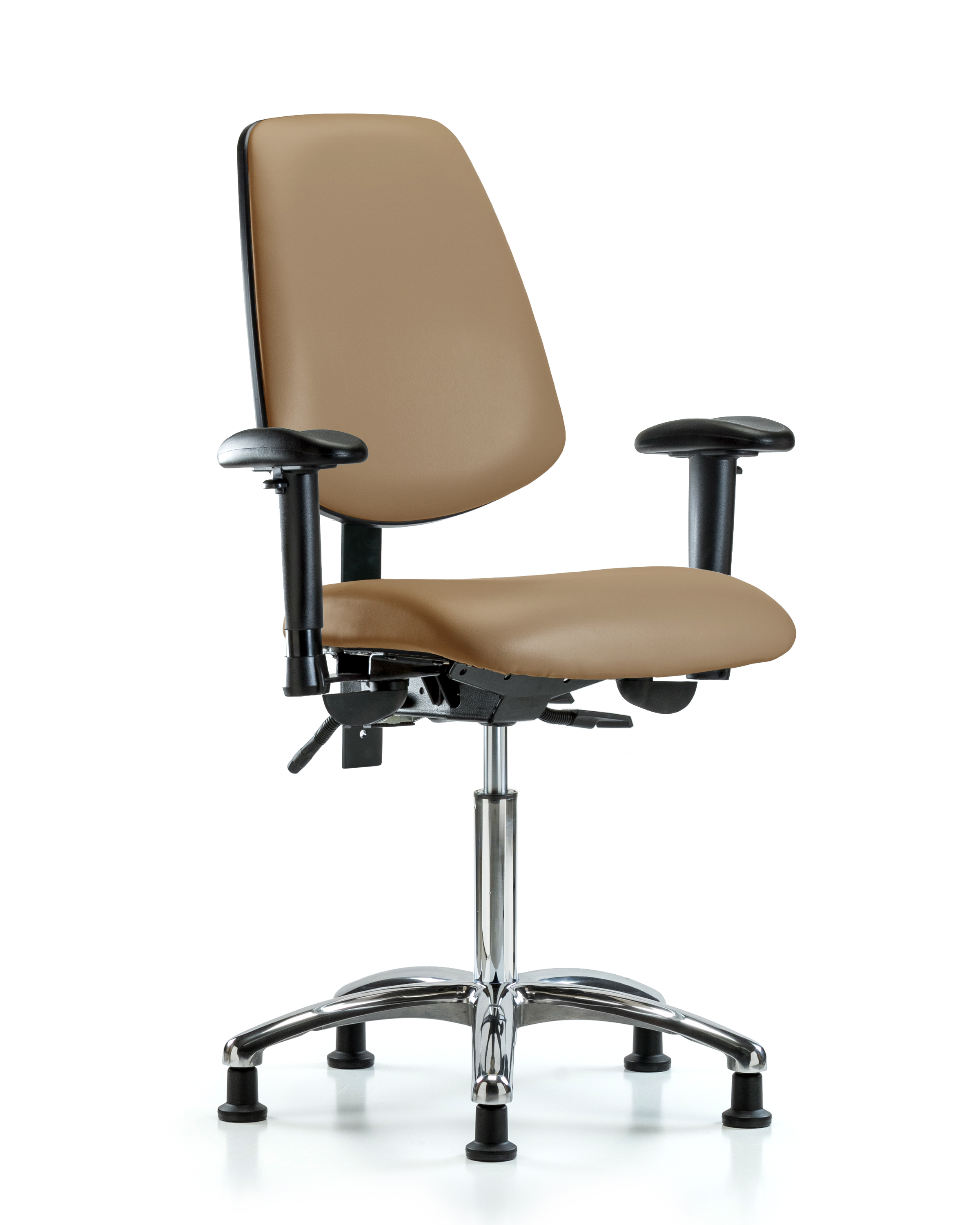 Rutledge Vinyl Chair Chrome - Medium Bench Height with Medium Back, Adjustable Arms, & Stationary Glides in Taupe Trailblazer Vinyl