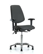 Rutledge Vinyl Chair Chrome - Medium Bench Height with Medium Back, Adjustable Arms, & Stationary Glides in Charcoal Trailblazer Vinyl