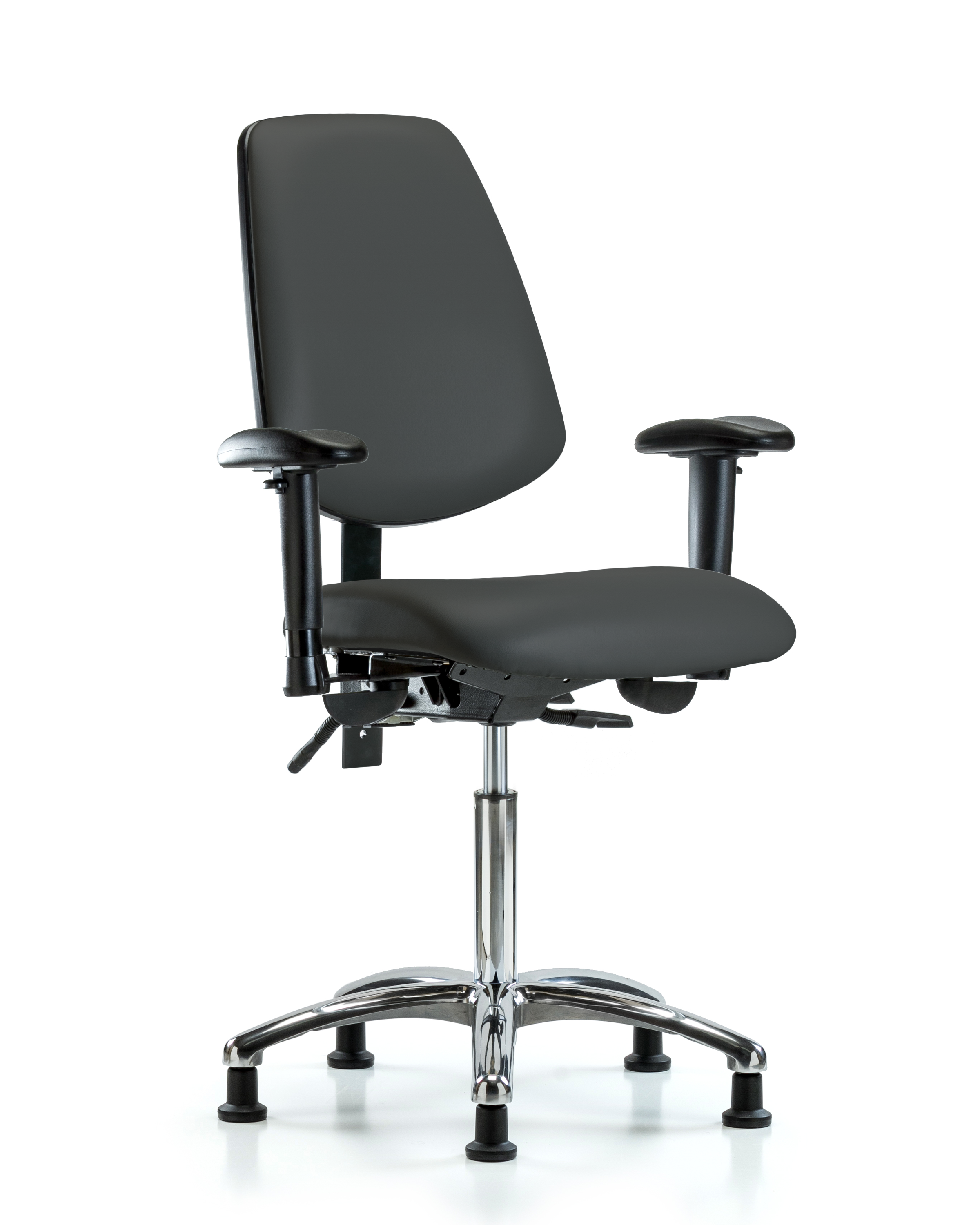 Rutledge Vinyl Chair Chrome - Medium Bench Height with Medium Back, Adjustable Arms, & Stationary Glides in Charcoal Trailblazer Vinyl