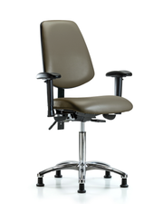 Rutledge Vinyl Chair Chrome - Medium Bench Height with Medium Back, Adjustable Arms, & Stationary Glides in Taupe Supernova Vinyl
