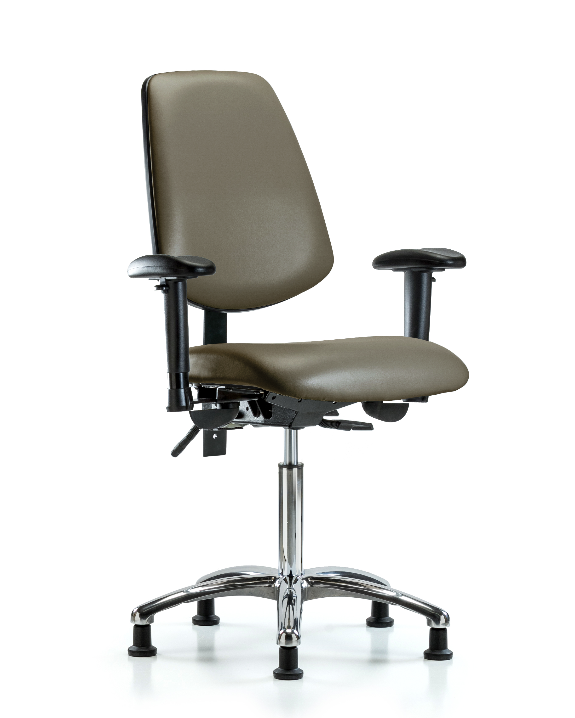 Rutledge Vinyl Chair Chrome - Medium Bench Height with Medium Back, Adjustable Arms, & Stationary Glides in Taupe Supernova Vinyl