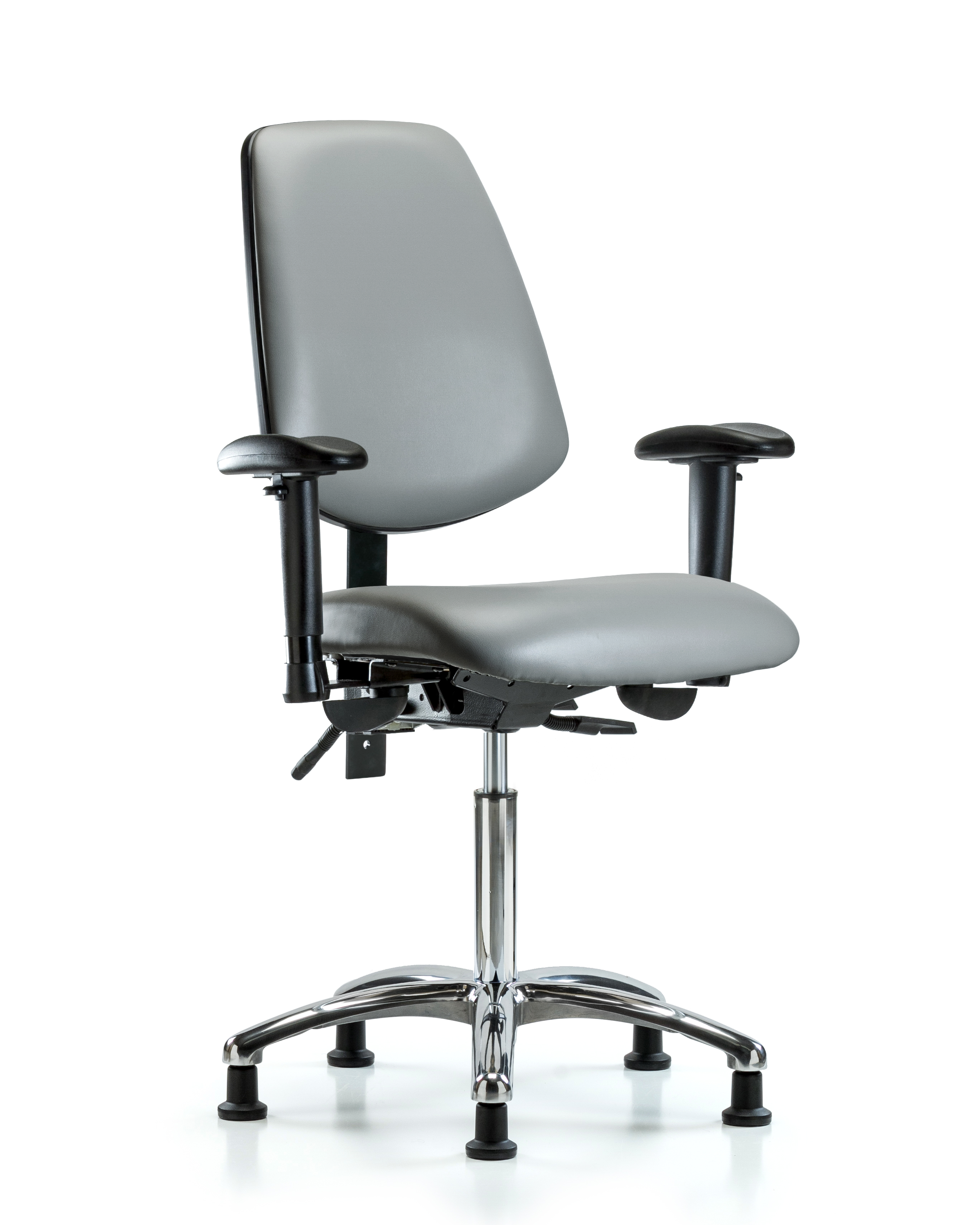 Rutledge Vinyl Chair Chrome - Medium Bench Height with Medium Back, Adjustable Arms, & Stationary Glides in Sterling Supernova Vinyl