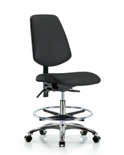 Rutledge Vinyl Chair Chrome - Medium Bench Height with Medium Back, Seat Tilt, Chrome Foot Ring, & Casters in Black Trailblazer Vinyl
