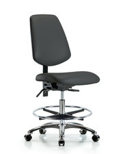 Rutledge Vinyl Chair Chrome - Medium Bench Height with Medium Back, Seat Tilt, Chrome Foot Ring, & Casters in Charcoal Trailblazer Vinyl