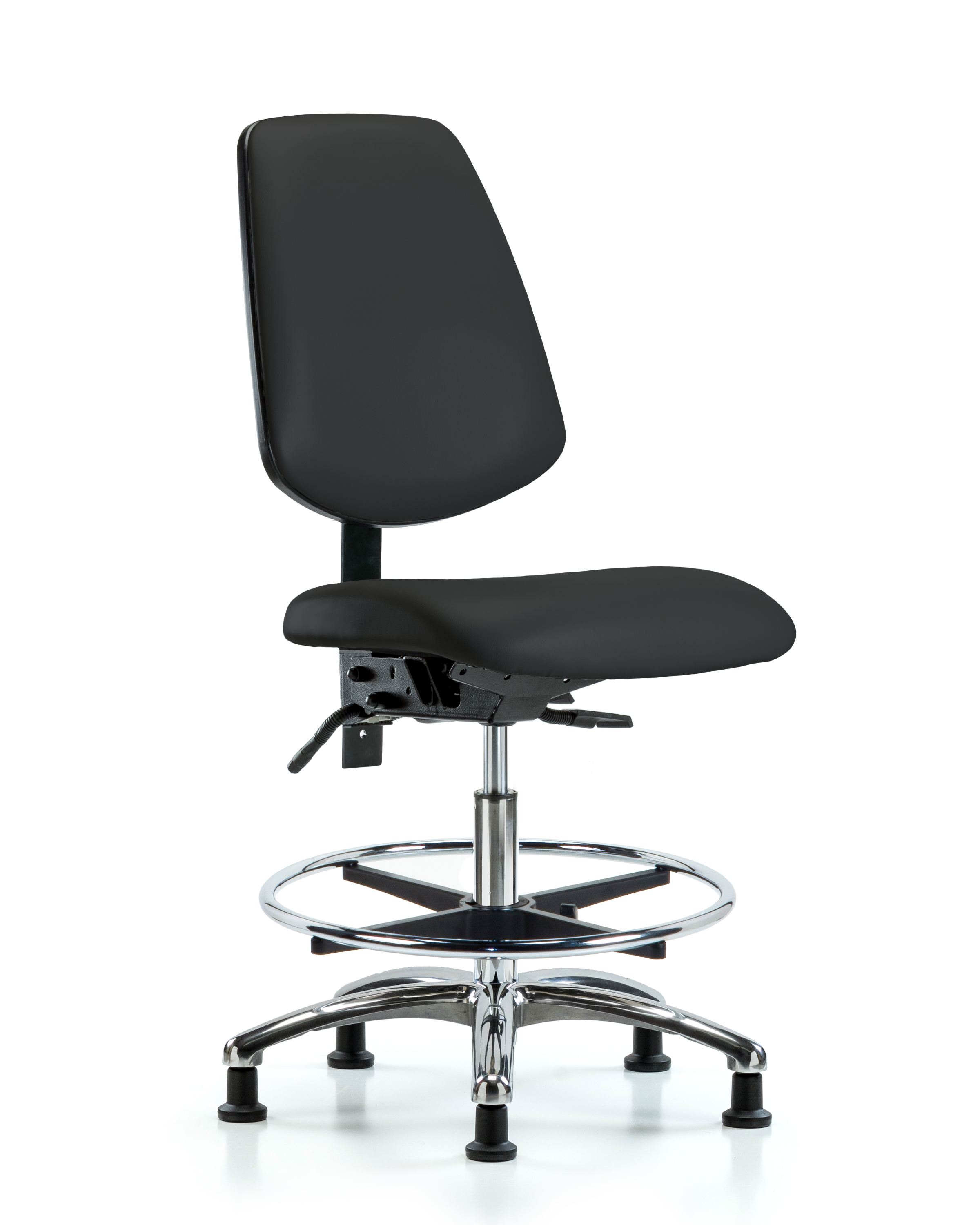 Rutledge Vinyl Chair Chrome - Medium Bench Height with Medium Back, Seat Tilt, Chrome Foot Ring, & Stationary Glides in Black Trailblazer Vinyl