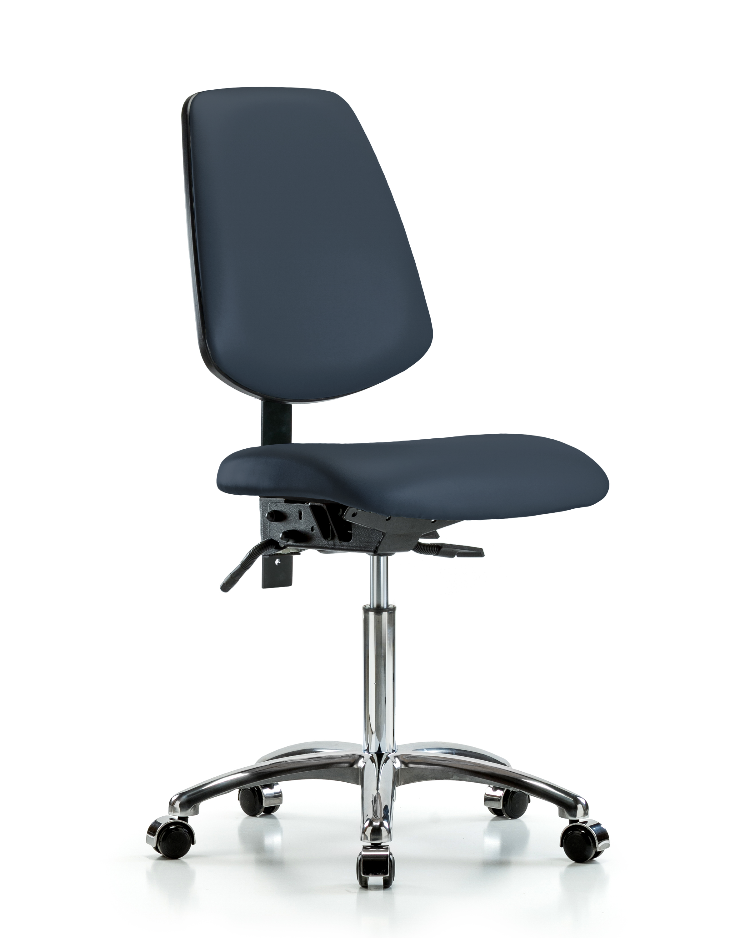 Rutledge Vinyl Chair Chrome - Medium Bench Height with Medium Back, Seat Tilt, & Casters in Imperial Blue Trailblazer Vinyl