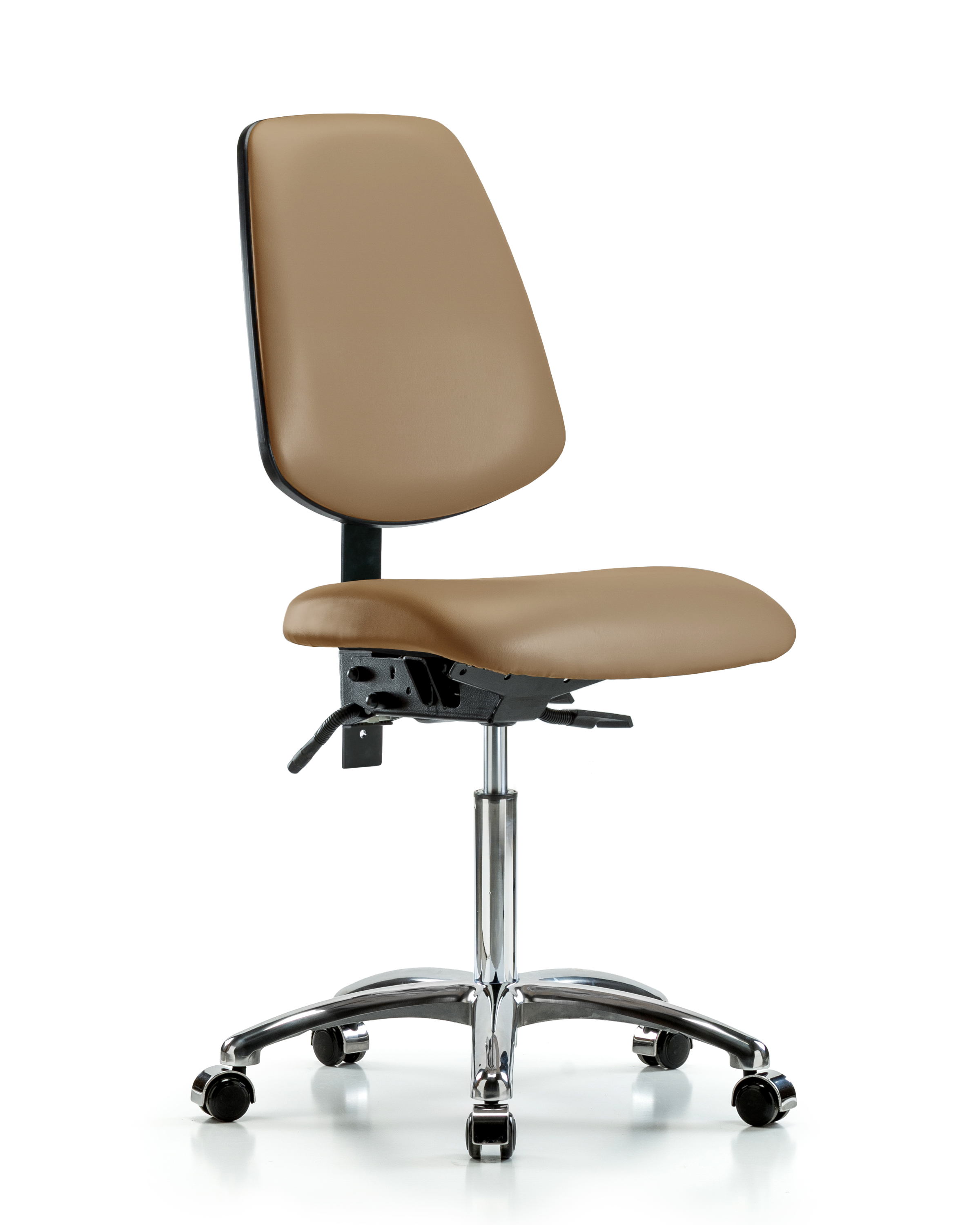 Rutledge Vinyl Chair Chrome - Medium Bench Height with Medium Back, Seat Tilt, & Casters in Taupe Trailblazer Vinyl