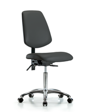 Rutledge Vinyl Chair Chrome - Medium Bench Height with Medium Back, Seat Tilt, & Casters in Charcoal Trailblazer Vinyl