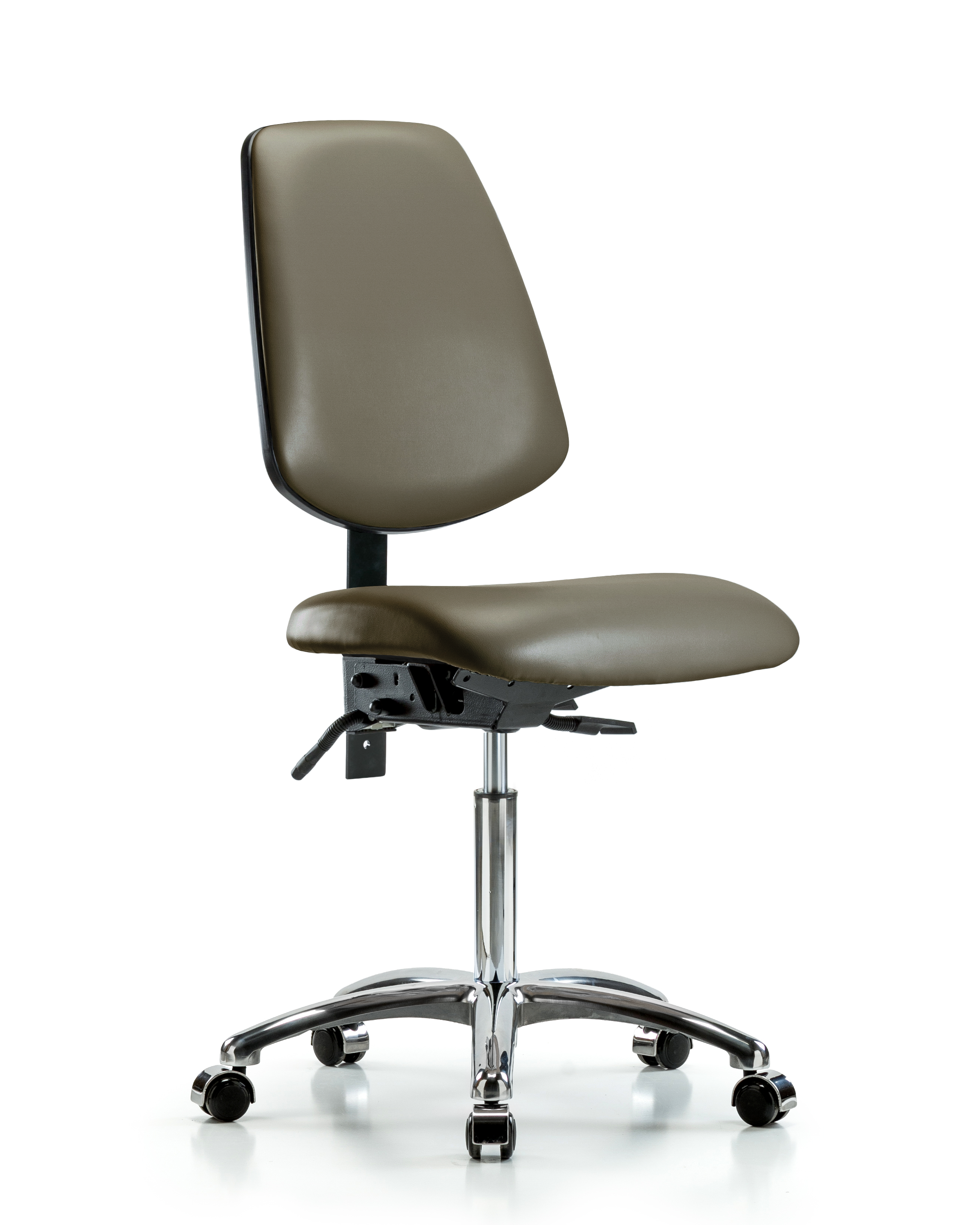 Rutledge Vinyl Chair Chrome - Medium Bench Height with Medium Back, Seat Tilt, & Casters in Taupe Supernova Vinyl
