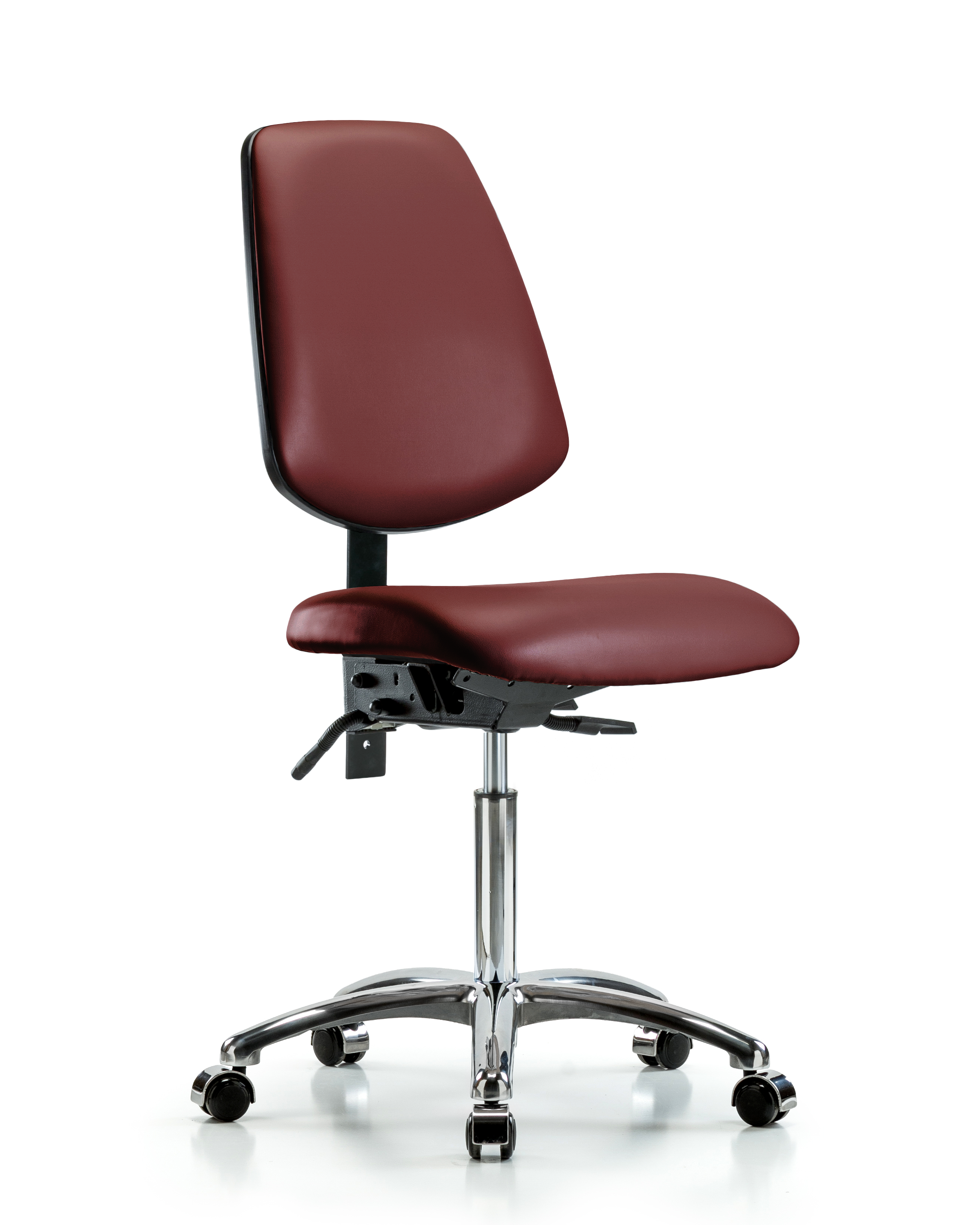 Rutledge Vinyl Chair Chrome - Medium Bench Height with Medium Back, Seat Tilt, & Casters in Borscht Supernova Vinyl