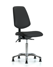 Rutledge Vinyl Chair Chrome - Medium Bench Height with Medium Back, Seat Tilt, & Stationary Glides in Black Trailblazer Vinyl
