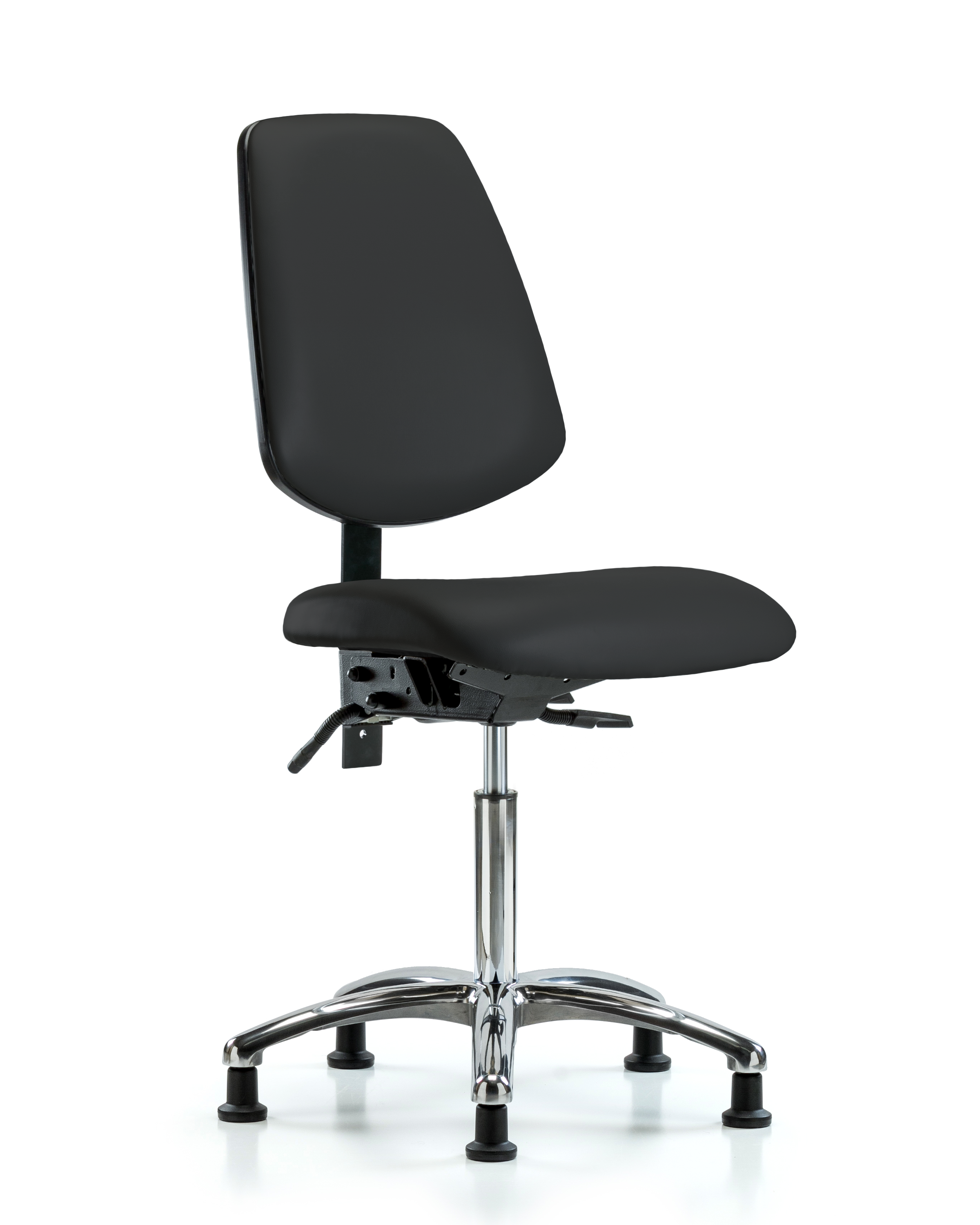 Rutledge Vinyl Chair Chrome - Medium Bench Height with Medium Back, Seat Tilt, & Stationary Glides in Black Trailblazer Vinyl