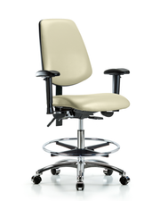 Rutledge Vinyl Chair Chrome - Medium Bench Height with Medium Back, Seat Tilt, Adjustable Arms, Chrome Foot Ring, & Casters in Adobe White Trailblazer Vinyl