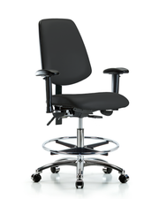 Rutledge Vinyl Chair Chrome - Medium Bench Height with Medium Back, Seat Tilt, Adjustable Arms, Chrome Foot Ring, & Casters in Black Trailblazer Vinyl