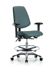 Rutledge Vinyl Chair Chrome - Medium Bench Height with Medium Back, Seat Tilt, Adjustable Arms, Chrome Foot Ring, & Casters in Colonial Blue Trailblazer Vinyl
