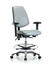 Rutledge Vinyl Chair Chrome - Medium Bench Height with Medium Back, Seat Tilt, Adjustable Arms, Chrome Foot Ring, & Casters in Dove Trailblazer Vinyl