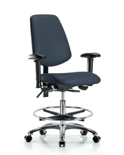 Rutledge Vinyl Chair Chrome - Medium Bench Height with Medium Back, Seat Tilt, Adjustable Arms, Chrome Foot Ring, & Casters in Imperial Blue Trailblazer Vinyl