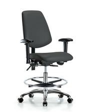 Rutledge Vinyl Chair Chrome - Medium Bench Height with Medium Back, Seat Tilt, Adjustable Arms, Chrome Foot Ring, & Casters in Charcoal Trailblazer Vinyl
