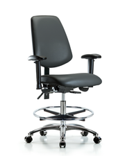 Rutledge Vinyl Chair Chrome - Medium Bench Height with Medium Back, Seat Tilt, Adjustable Arms, Chrome Foot Ring, & Casters in Carbon Supernova Vinyl