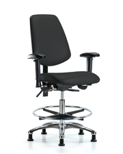 Rutledge Vinyl Chair Chrome - Medium Bench Height with Medium Back, Seat Tilt, Adjustable Arms, Chrome Foot Ring, & Stationary Glides in Black Trailblazer Vinyl