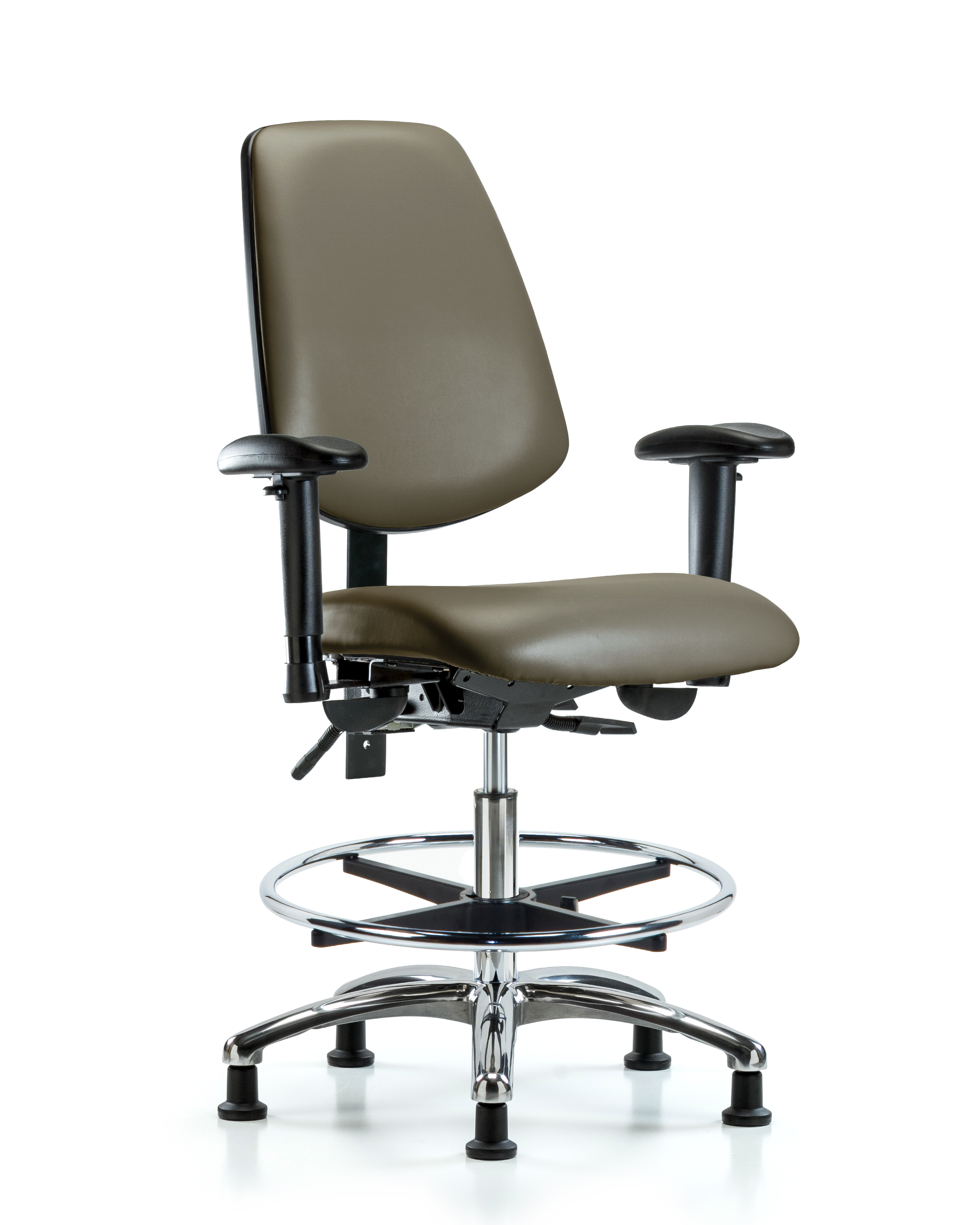 Rutledge Vinyl Chair Chrome - Medium Bench Height with Medium Back, Seat Tilt, Adjustable Arms, Chrome Foot Ring, & Stationary Glides in Taupe Supernova Vinyl