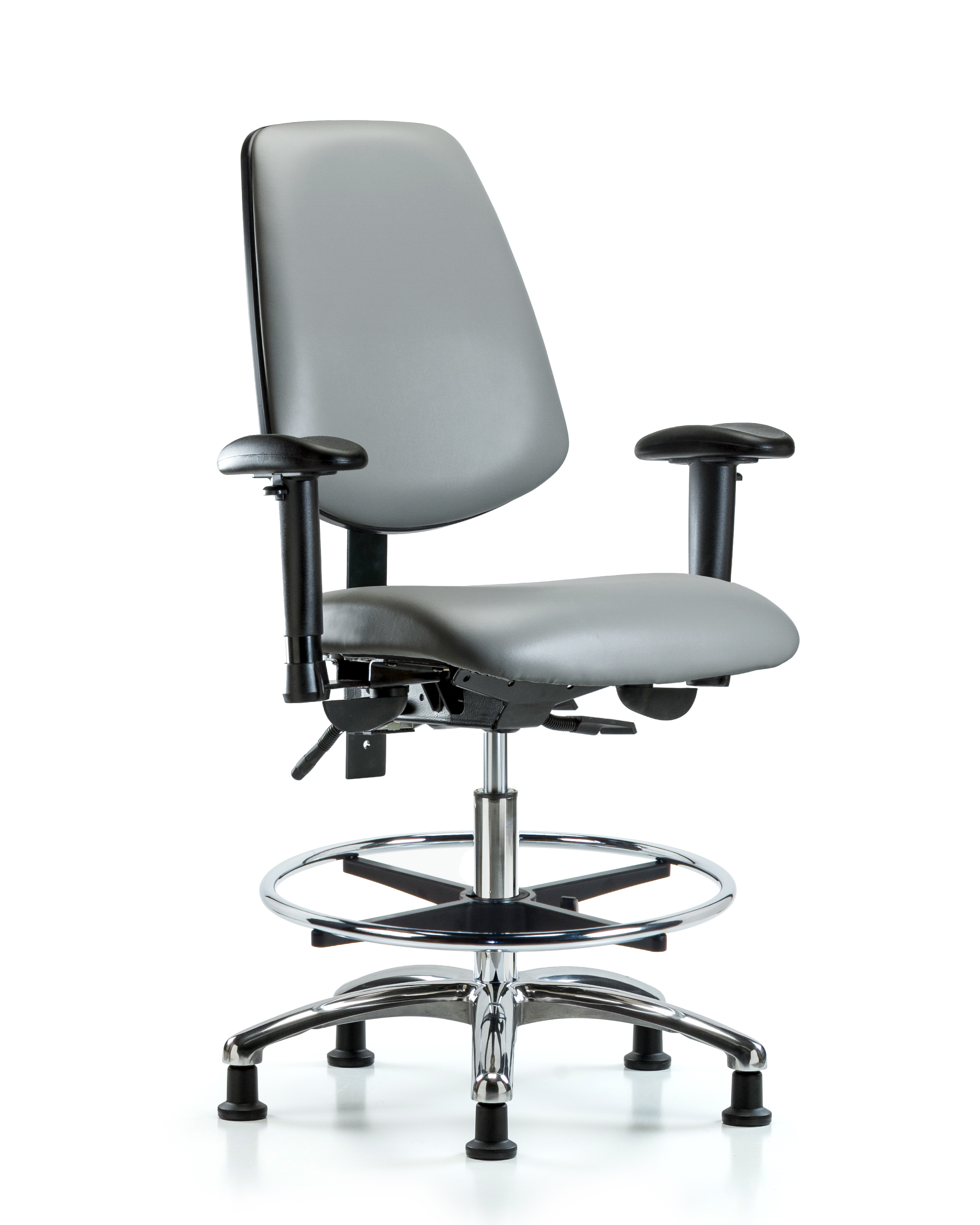 Rutledge Vinyl Chair Chrome - Medium Bench Height with Medium Back, Seat Tilt, Adjustable Arms, Chrome Foot Ring, & Stationary Glides in Sterling Supernova Vinyl