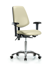Rutledge Vinyl Chair Chrome - Medium Bench Height with Medium Back, Seat Tilt, Adjustable Arms, & Casters in Adobe White Trailblazer Vinyl