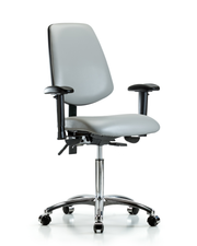 Rutledge Vinyl Chair Chrome - Medium Bench Height with Medium Back, Seat Tilt, Adjustable Arms, & Casters in Dove Trailblazer Vinyl