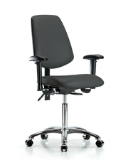 Rutledge Vinyl Chair Chrome - Medium Bench Height with Medium Back, Seat Tilt, Adjustable Arms, & Casters in Charcoal Trailblazer Vinyl