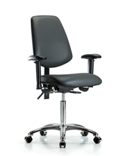 Rutledge Vinyl Chair Chrome - Medium Bench Height with Medium Back, Seat Tilt, Adjustable Arms, & Casters in Carbon Supernova Vinyl