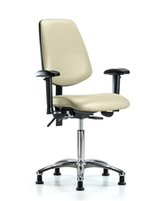 Rutledge Vinyl Chair Chrome - Medium Bench Height with Medium Back, Seat Tilt, Adjustable Arms, & Stationary Glides in Adobe White Trailblazer Vinyl