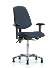 Rutledge Vinyl Chair Chrome - Medium Bench Height with Medium Back, Seat Tilt, Adjustable Arms, & Stationary Glides in Imperial Blue Trailblazer Vinyl