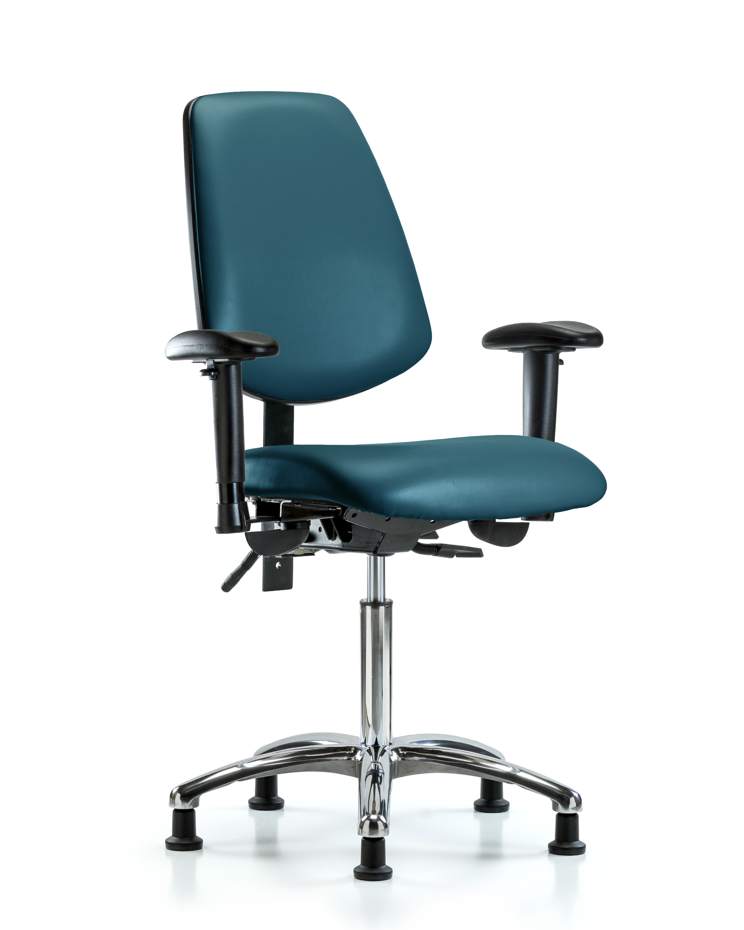 Rutledge Vinyl Chair Chrome - Medium Bench Height with Medium Back, Seat Tilt, Adjustable Arms, & Stationary Glides in Marine Blue Supernova Vinyl