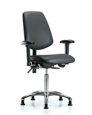 Rutledge Vinyl Chair Chrome - Medium Bench Height with Medium Back, Seat Tilt, Adjustable Arms, & Stationary Glides in Carbon Supernova Vinyl