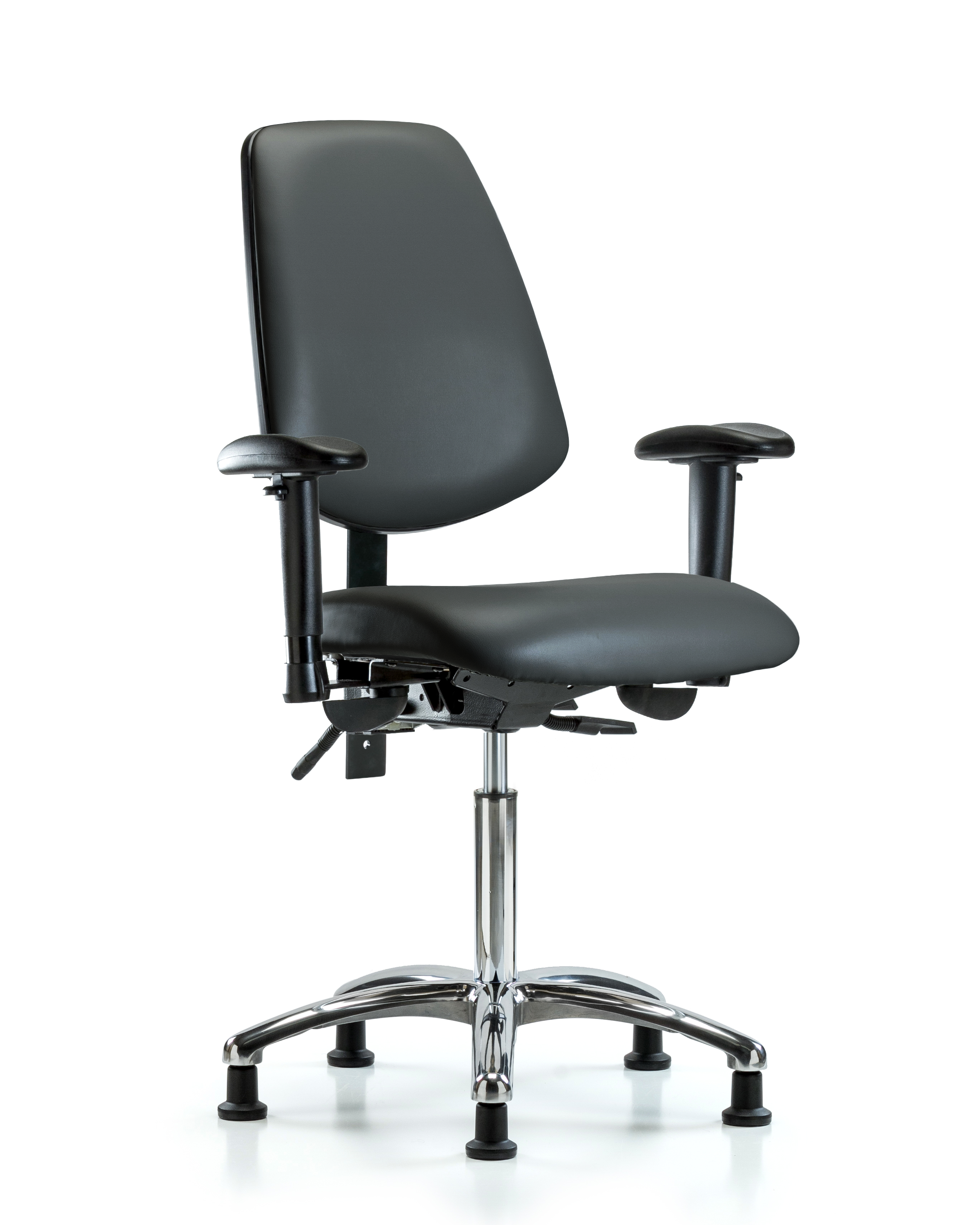 Rutledge Vinyl Chair Chrome - Medium Bench Height with Medium Back, Seat Tilt, Adjustable Arms, & Stationary Glides in Carbon Supernova Vinyl