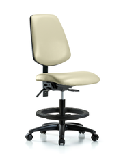 Rutledge Vinyl Chair - Medium Bench Height with Medium Back, Black Foot Ring, & Casters in Adobe White Trailblazer Vinyl