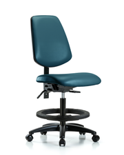 Rutledge Vinyl Chair - Medium Bench Height with Medium Back, Black Foot Ring, & Casters in Marine Blue Supernova Vinyl