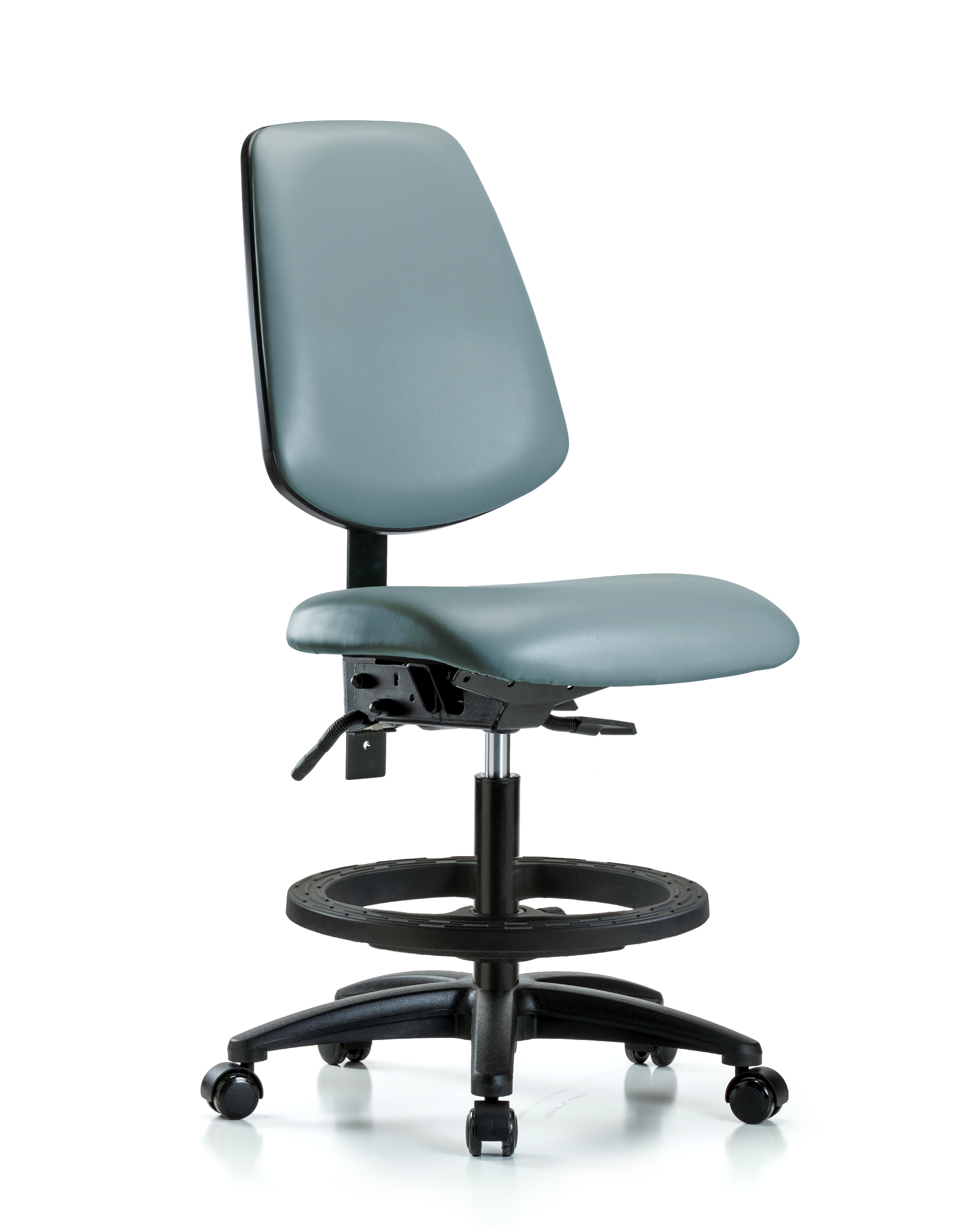 Rutledge Vinyl Chair - Medium Bench Height with Medium Back, Black Foot Ring, & Casters in Storm Supernova Vinyl