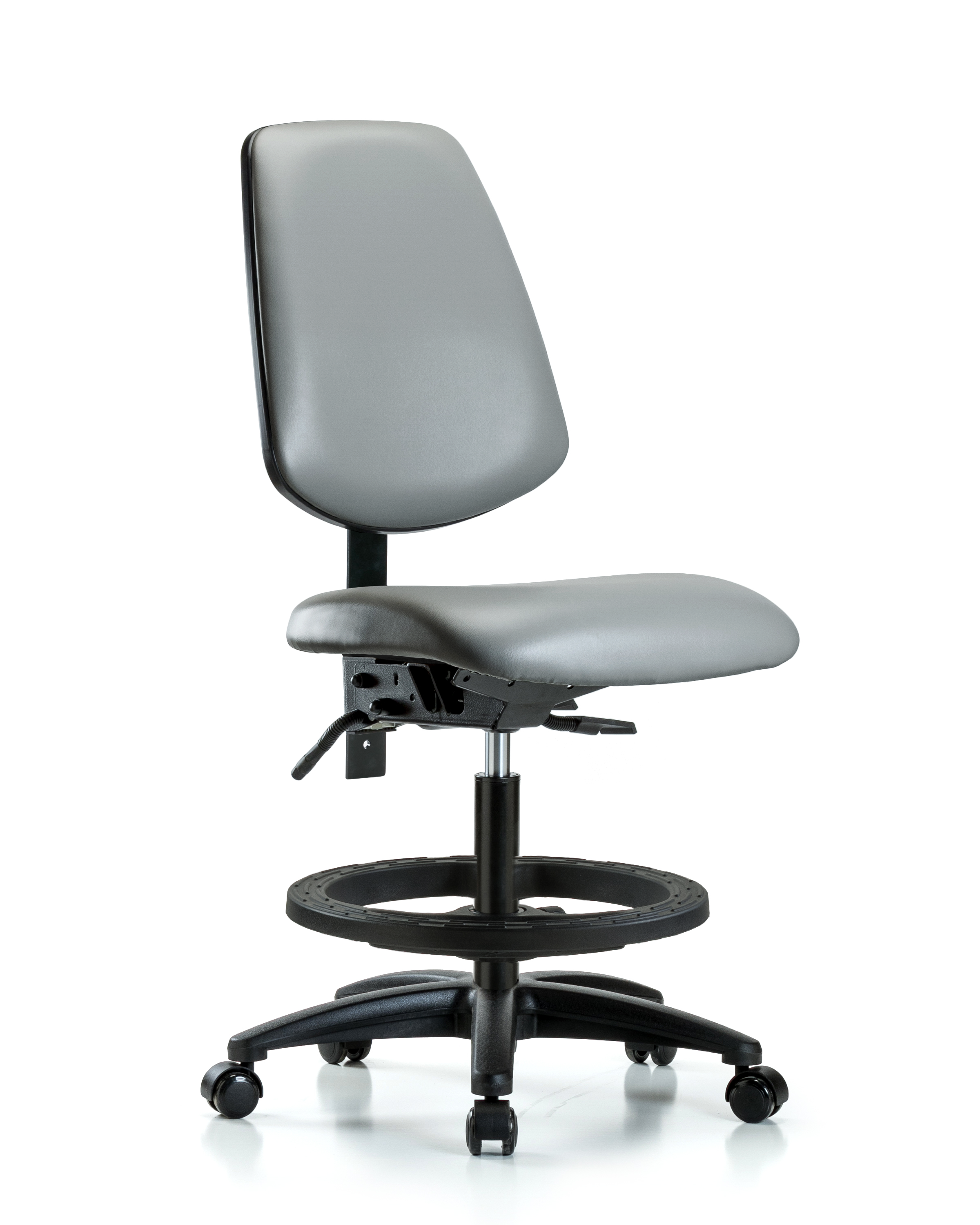 Rutledge Vinyl Chair - Medium Bench Height with Medium Back, Black Foot Ring, & Casters in Sterling Supernova Vinyl
