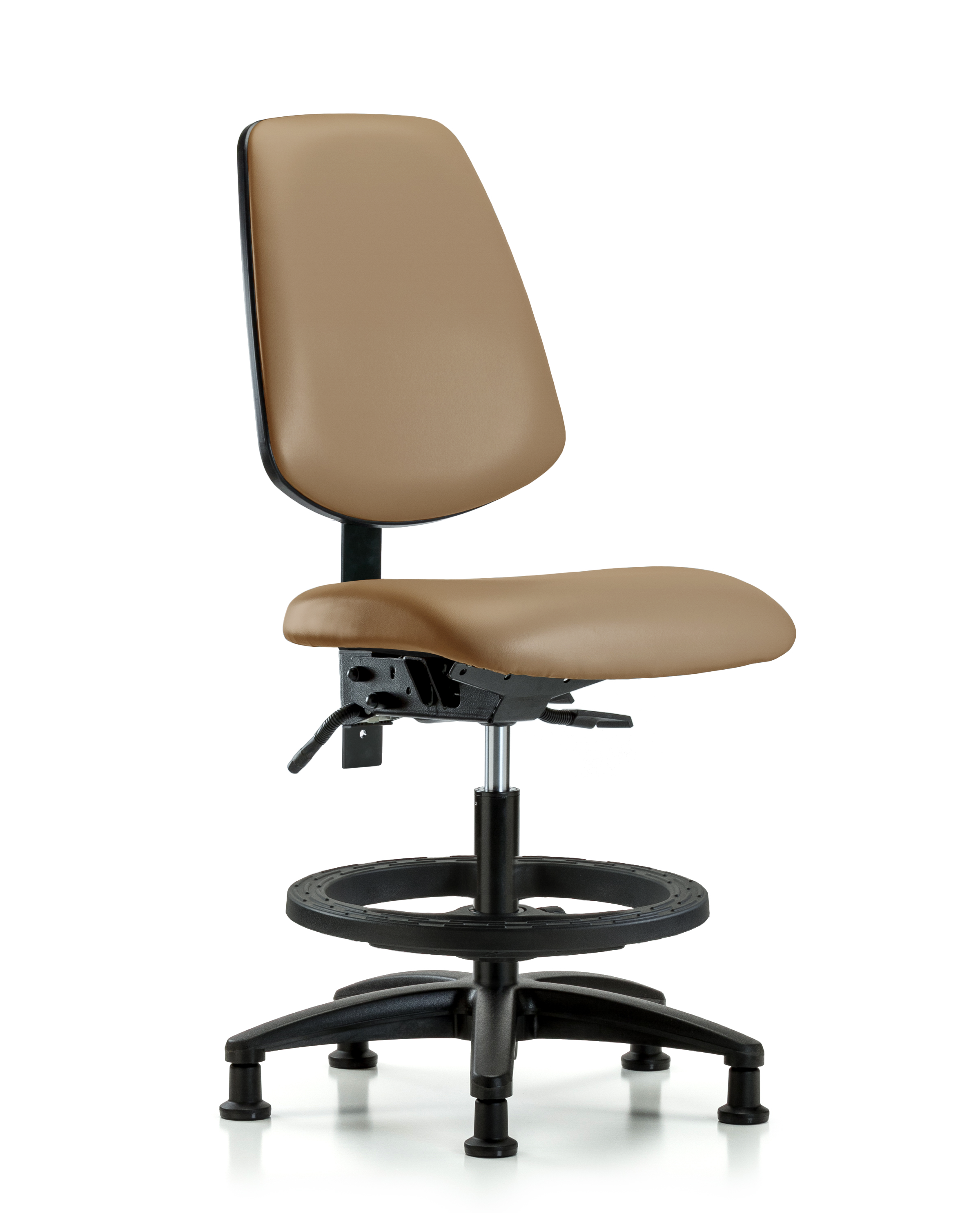 Rutledge Vinyl Chair - Medium Bench Height with Medium Back, Black Foot Ring, & Stationary Glides in Taupe Trailblazer Vinyl