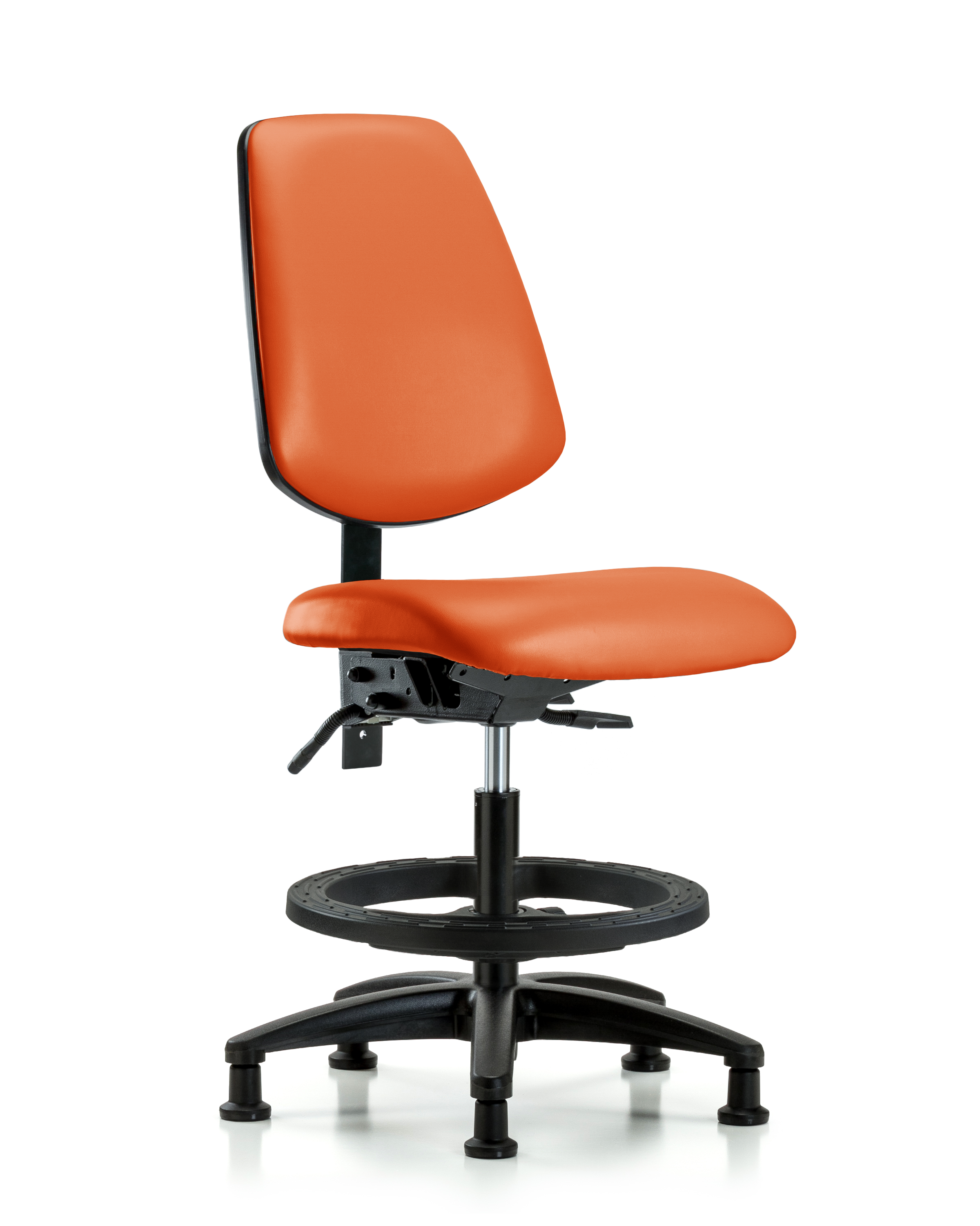 Rutledge Vinyl Chair - Medium Bench Height with Medium Back, Black Foot Ring, & Stationary Glides in Orange Kist Trailblazer Vinyl