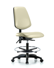 Rutledge Vinyl Chair - Medium Bench Height with Medium Back, Chrome Foot Ring, & Casters in Adobe White Trailblazer Vinyl
