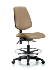 Rutledge Vinyl Chair - Medium Bench Height with Medium Back, Chrome Foot Ring, & Casters in Taupe Trailblazer Vinyl