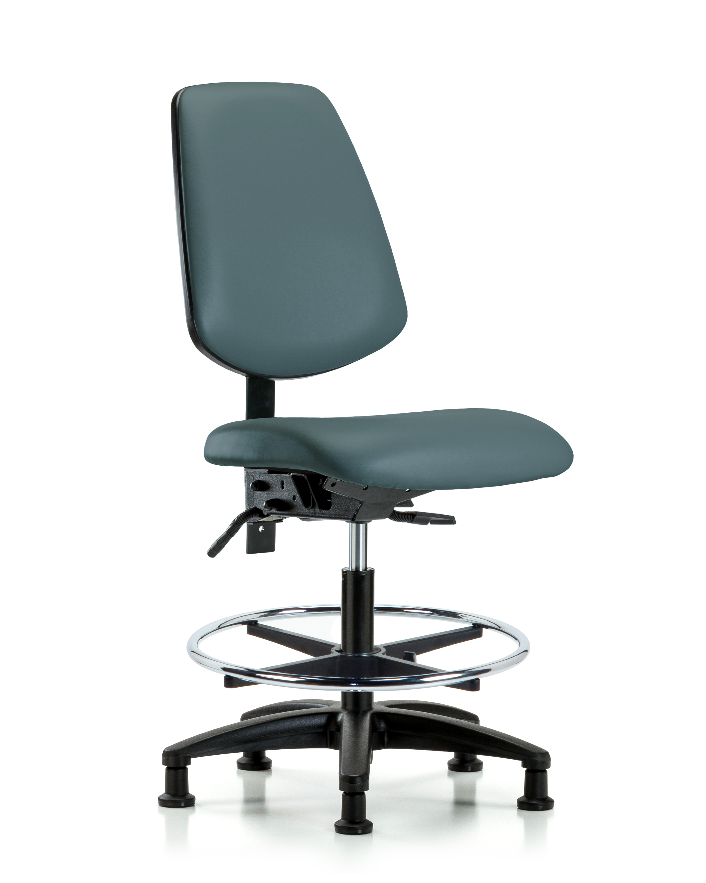 Rutledge Vinyl Chair - Medium Bench Height with Medium Back, Chrome Foot Ring, & Stationary Glides in Colonial Blue Trailblazer Vinyl