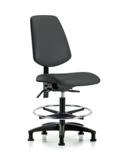 Rutledge Vinyl Chair - Medium Bench Height with Medium Back, Chrome Foot Ring, & Stationary Glides in Charcoal Trailblazer Vinyl