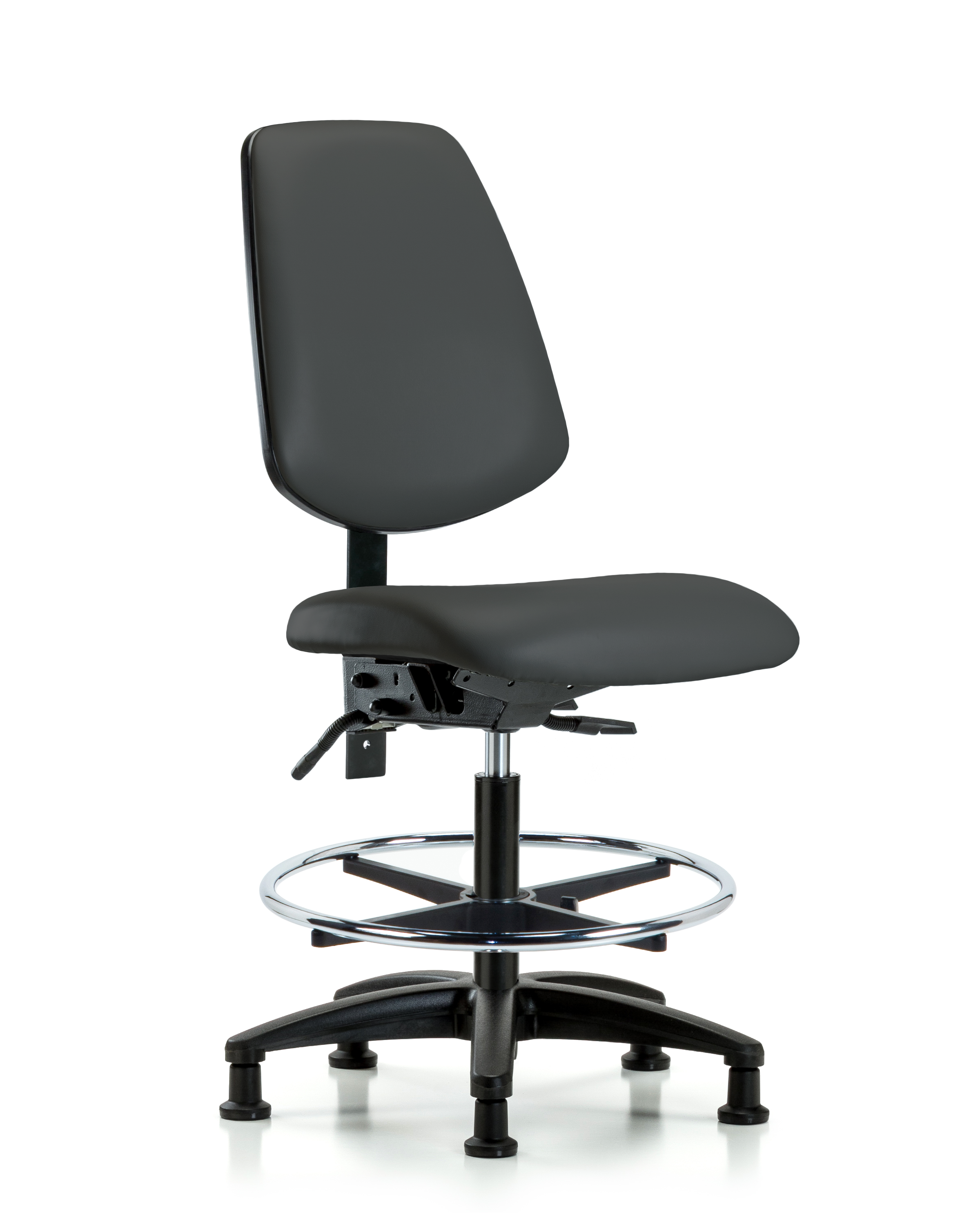 Rutledge Vinyl Chair - Medium Bench Height with Medium Back, Chrome Foot Ring, & Stationary Glides in Charcoal Trailblazer Vinyl