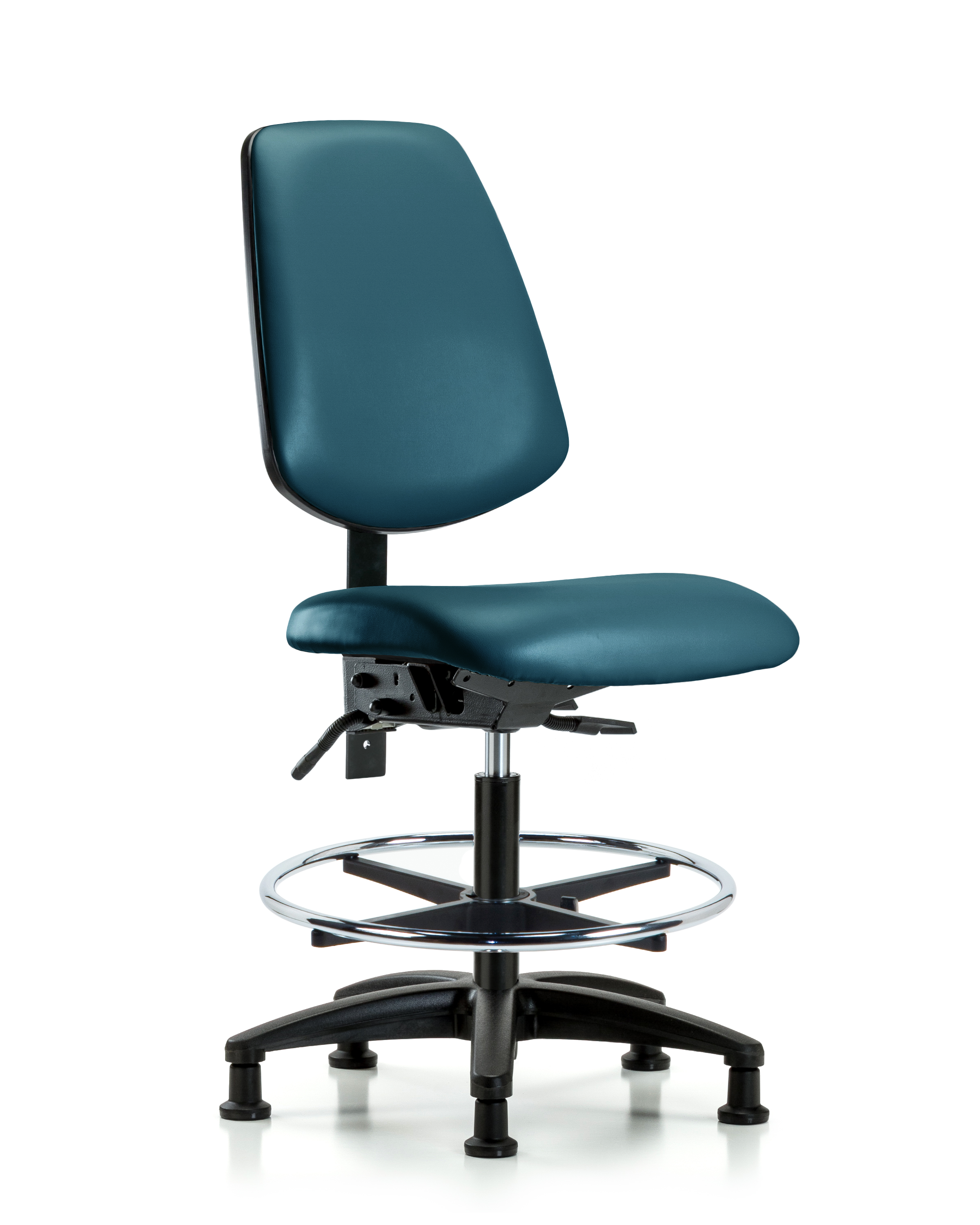 Rutledge Vinyl Chair - Medium Bench Height with Medium Back, Chrome Foot Ring, & Stationary Glides in Marine Blue Supernova Vinyl